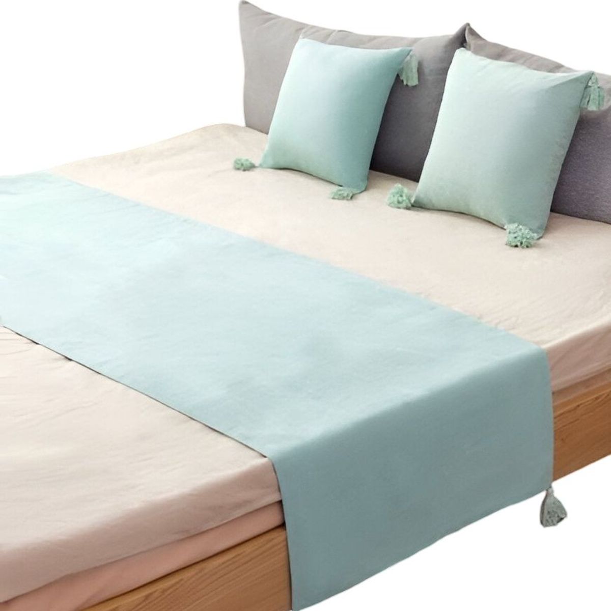 GENERICO - JUEGO DE PIECERA DE CAMA CON 2 FUNDAS MODELO LINO CELESTE