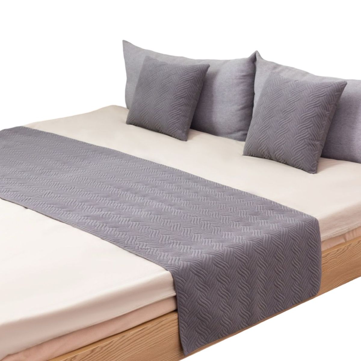 GENERICO - JUEGO DE PIECERA DE CAMA CON 2 FUNDAS MODELO PLUSH GRIS