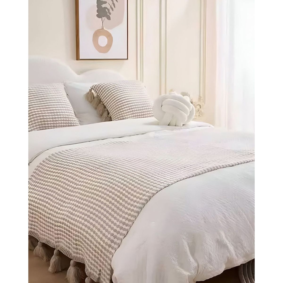 GENERICO - MANTA PIECERA CON POMPONES PARA DECORAR