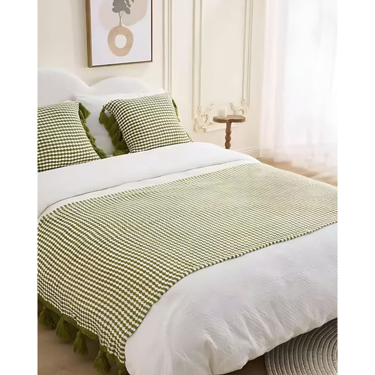 GENERICO - MANTA PIECERA CON POMPONES PARA DECORAR