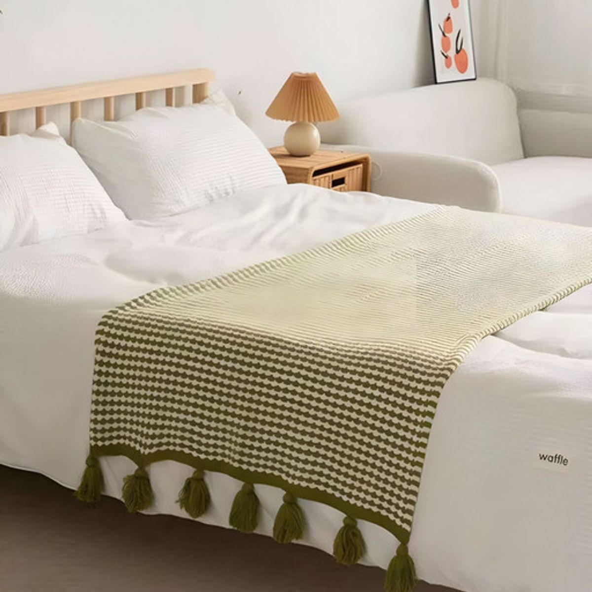 GENERICO - MANTA PIECERA CON POMPONES PARA DECORAR