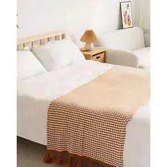 GENERICO - MANTA PIECERA CON POMPONES PARA DECORAR