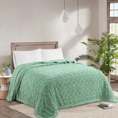 ANGELES DEL HOGAR - FRAZADA SHERPA CON CHIPORRO 2 PLAZA VERDE CLARO