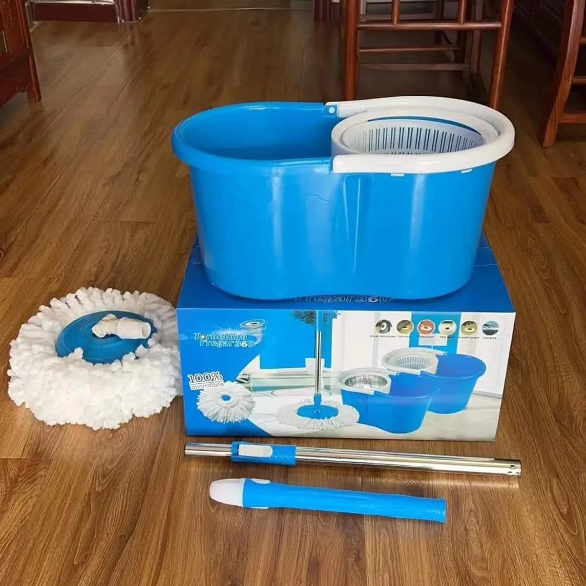 GENERICO - TRAPEADOR GIRATORIO MOPA 360° PLASTICO Y METÁLICO AZUL