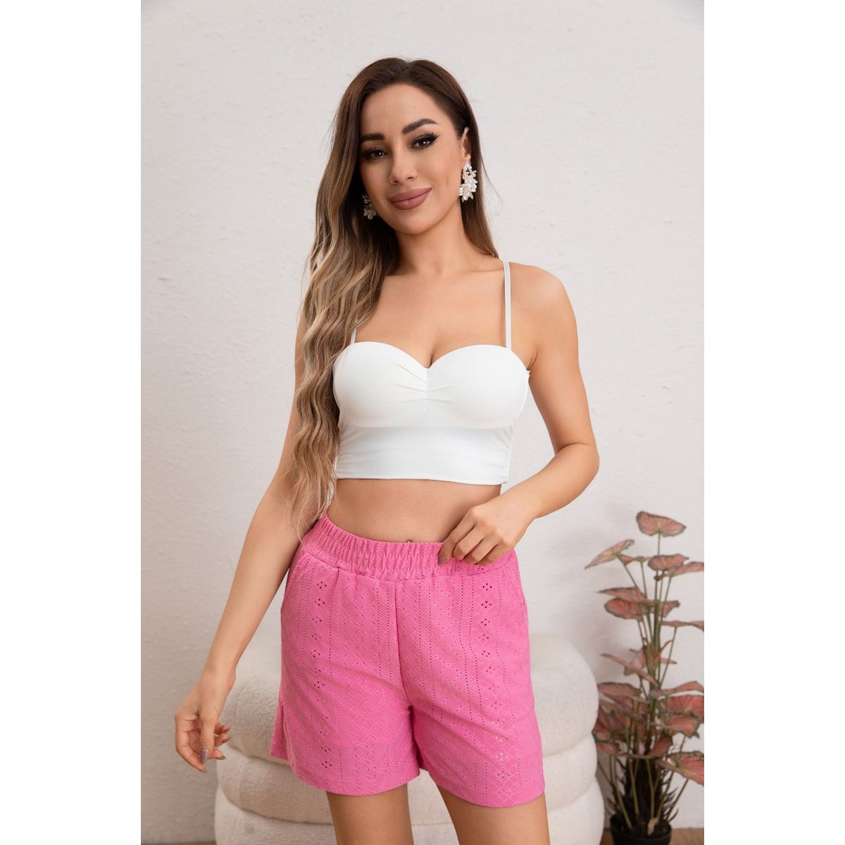 LIKE SHOP - Short Mujer Bermuda Broderie Juvenil Verano 5005