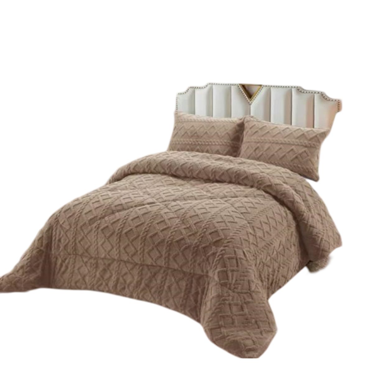 GENERICO - PLUMON CHIPORRO PARA INVIERNO TRENZADO 2 PLAZAS BEIGE