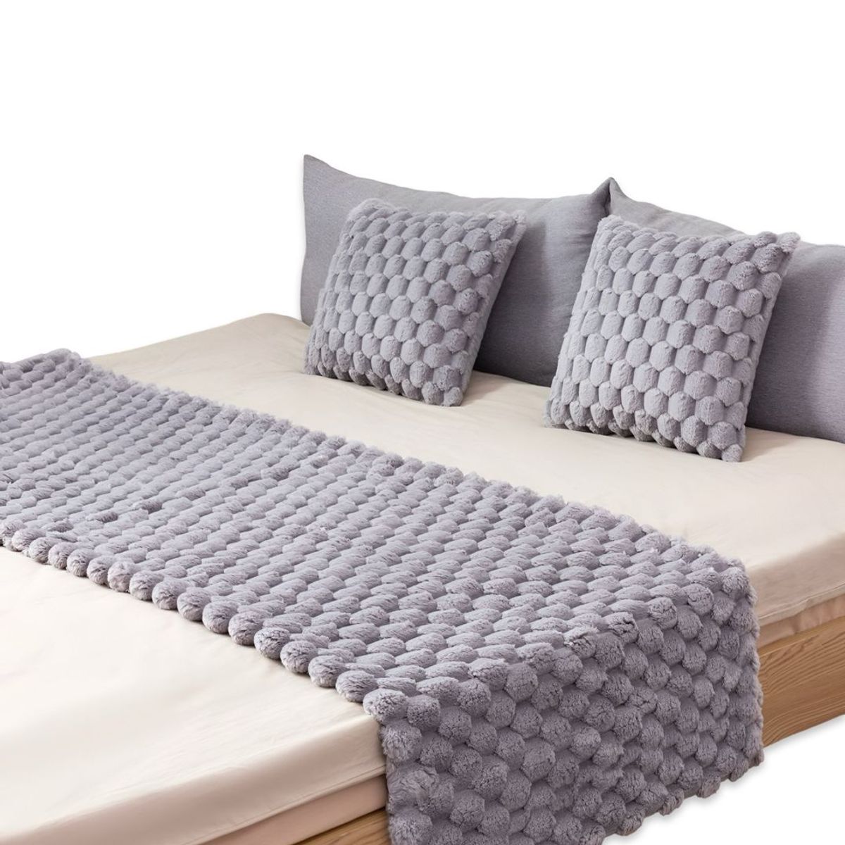 GENERICO - JUEGO DE PIECERA DE CAMA CON 2 FUNDAS MODELO PERLA GRIS