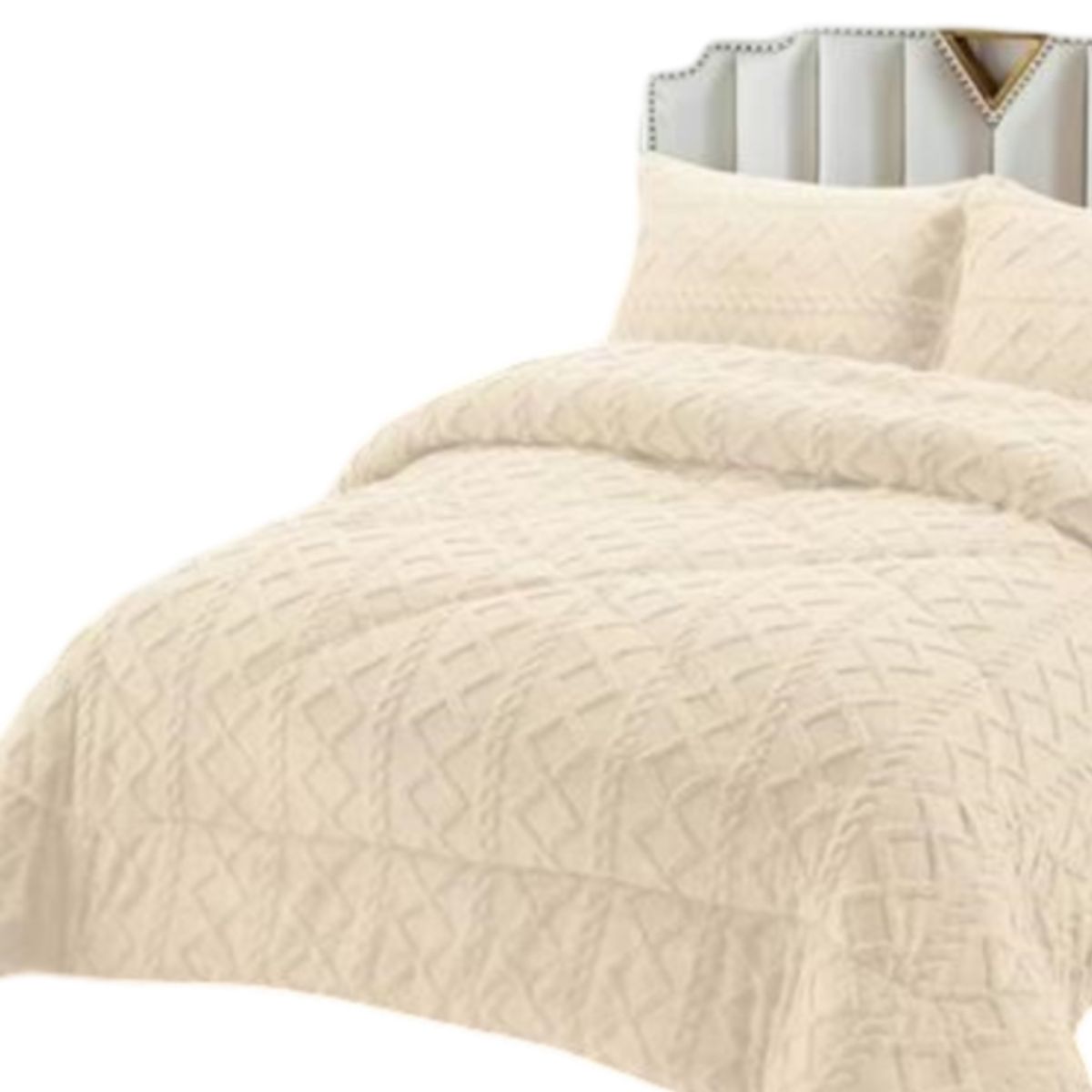 GENERICO - PLUMON CHIPORRO PARA INVIERNO TRENZADO 2 PLAZAS BLANCO