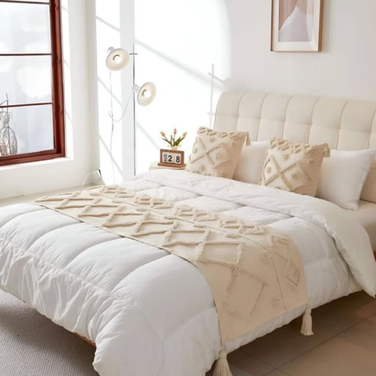 GENERICO - JUEGO DE PIECERA DE CAMA MAS 2 COJIN CON FUNDAS MODELO BOHO