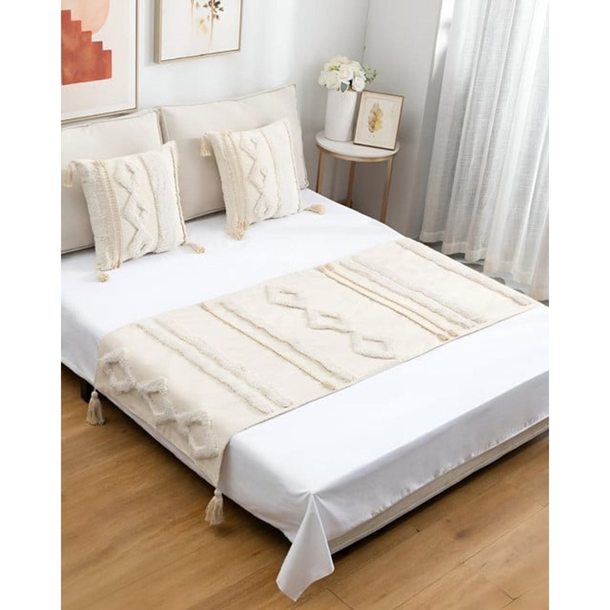 GENERICO - JUEGO DE PIECERA DE CAMA MAS 2 COJIN CON FUNDAS MODELO BOHO