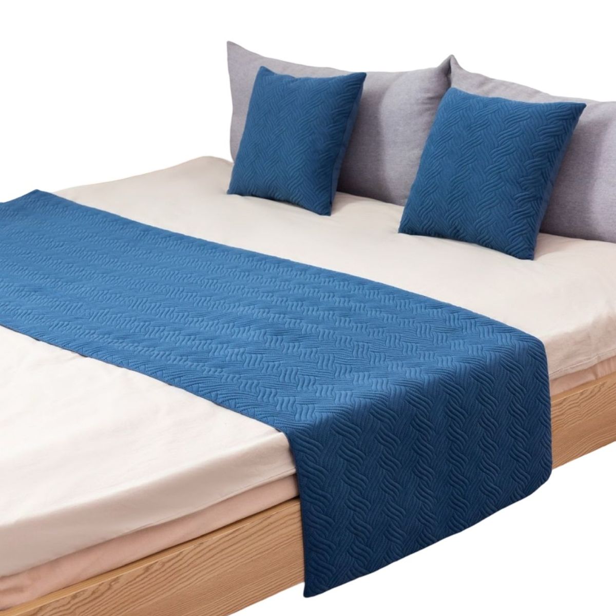 GENERICO - JUEGO DE PIECERA DE CAMA MAS 2 COJIN CON FUNDAS MODELO PLUSH AZUL