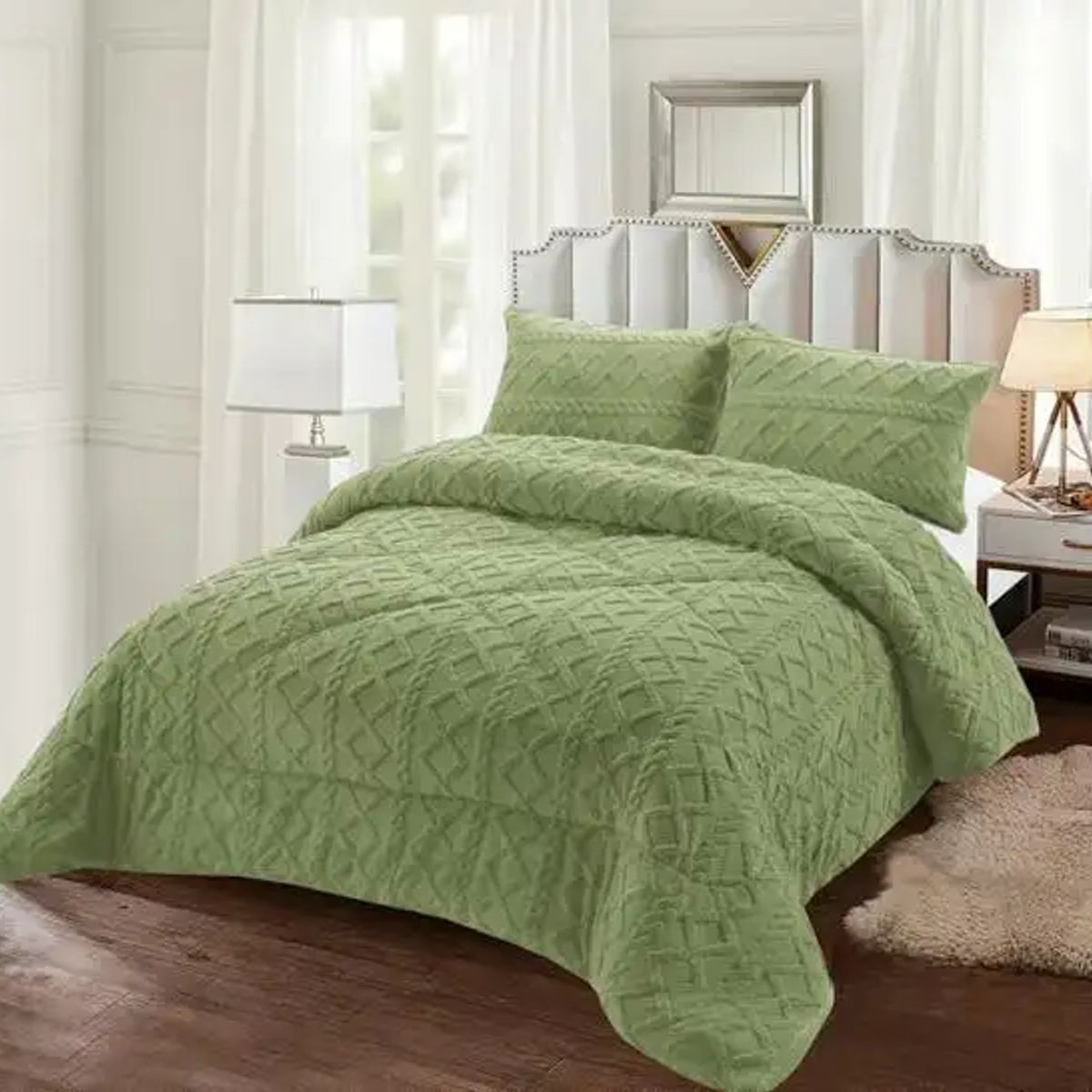 GENERICO - PLUMÓN CHIPORRO PARA INVIERNO TRENZADO 2 PLAZAS VERDE