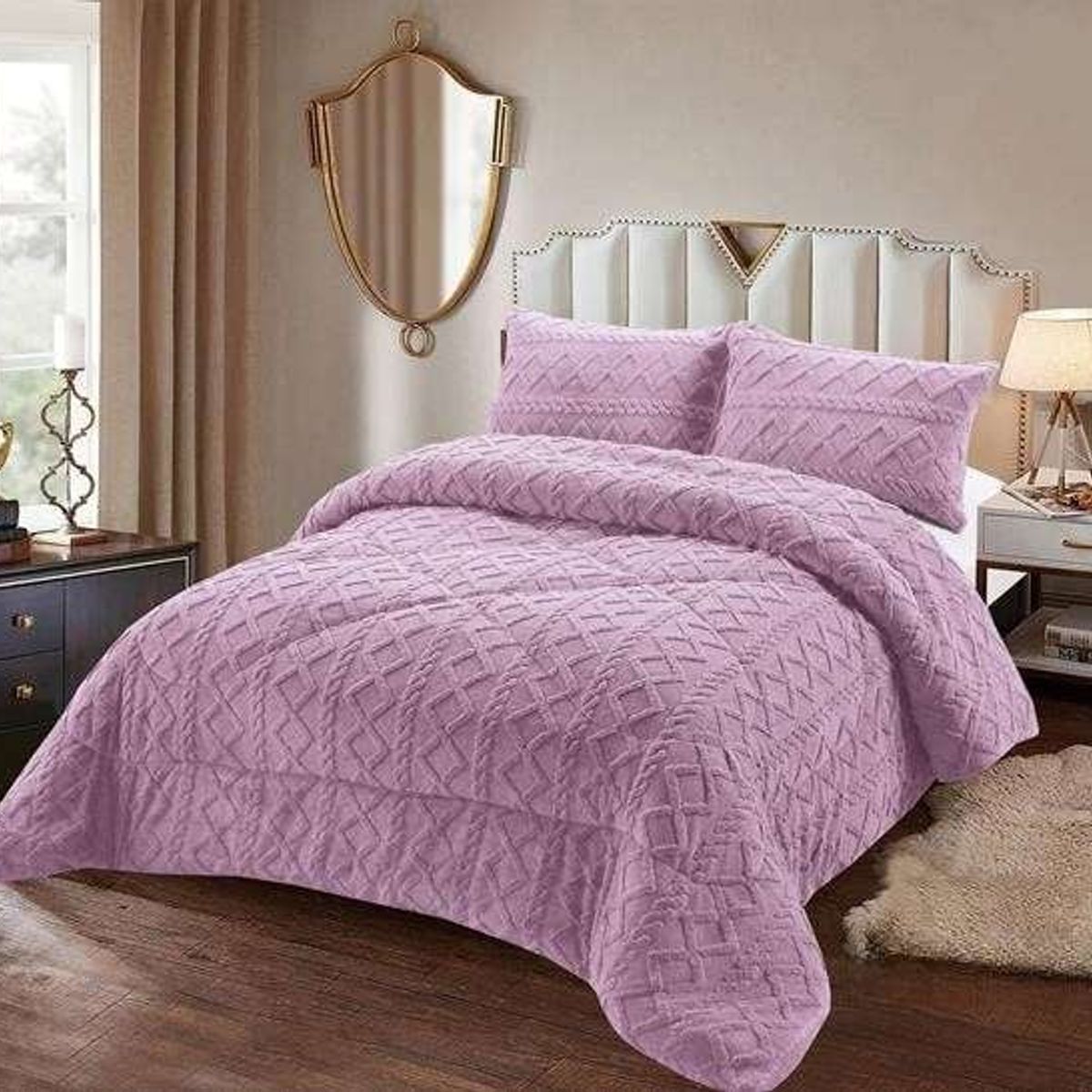 GENERICO - PLUMÓN CHIPORRO PARA INVIERNO TRENZADO 2 PLAZAS MORADO