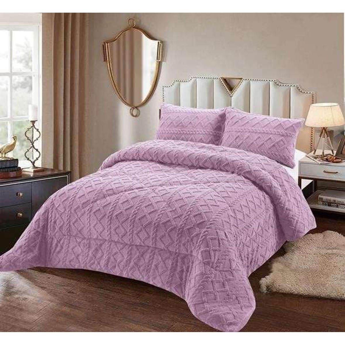 GENERICO - PLUMÓN CHIPORRO PARA INVIERNO TRENZADO 2 PLAZAS MORADO