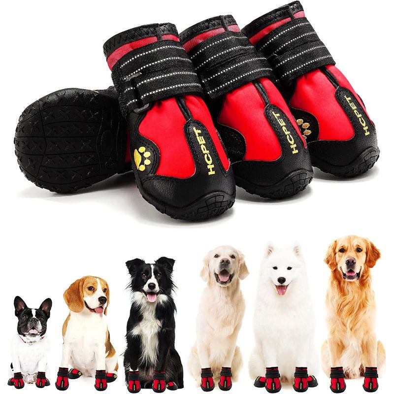 LERNEN - Zapatos Impermeables y Reflectantes Para Perros  Color Rojo