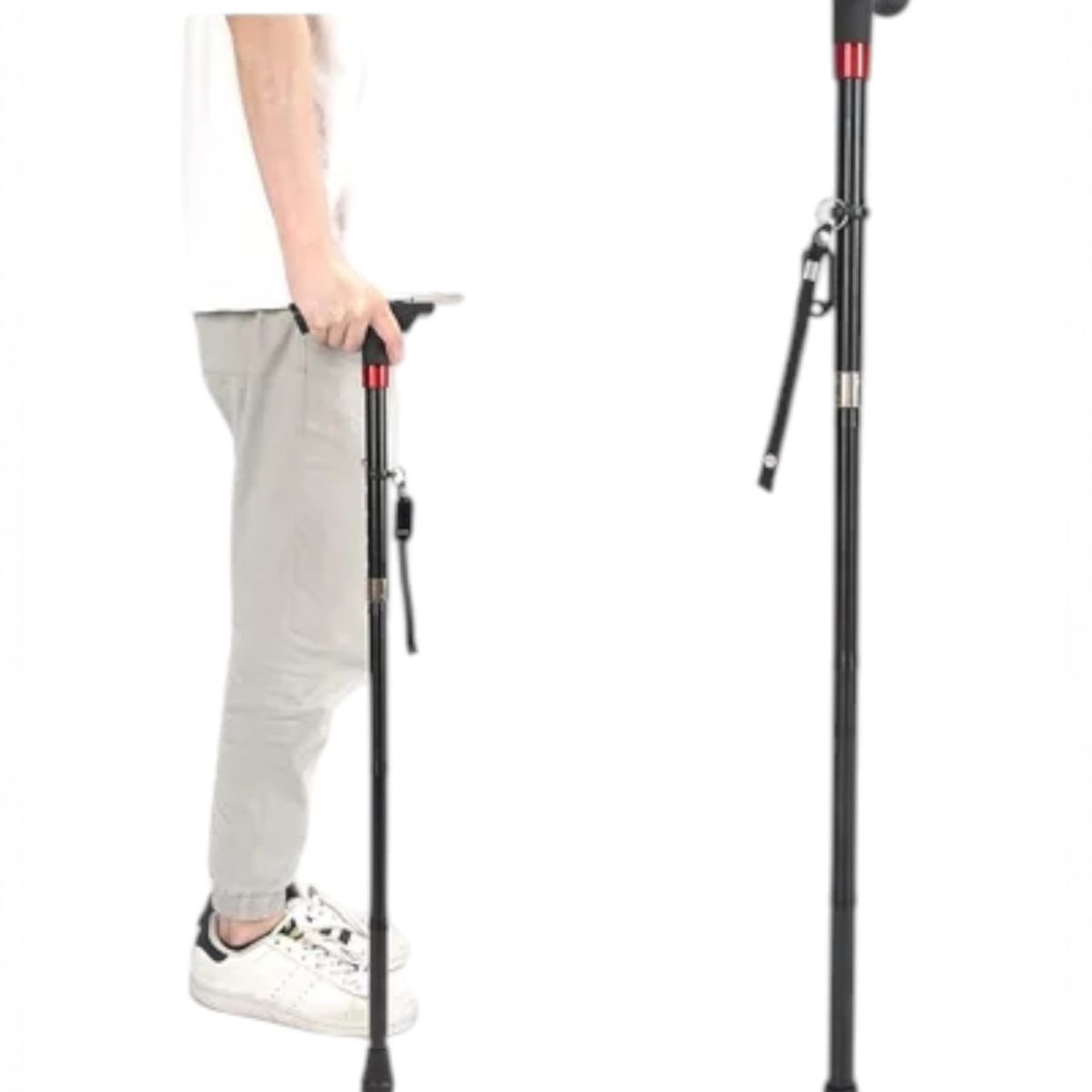 GENERICO - Baston Ajustable Con Luz Led Linterna Alarma Radio Fm Mp3