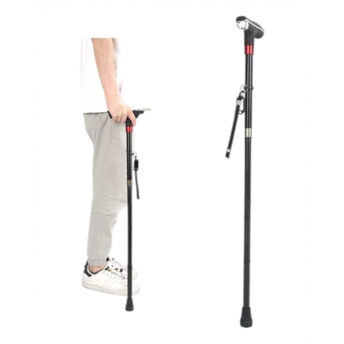 GENERICO - Baston Ajustable Con Luz Led Linterna Alarma Radio Fm Mp3