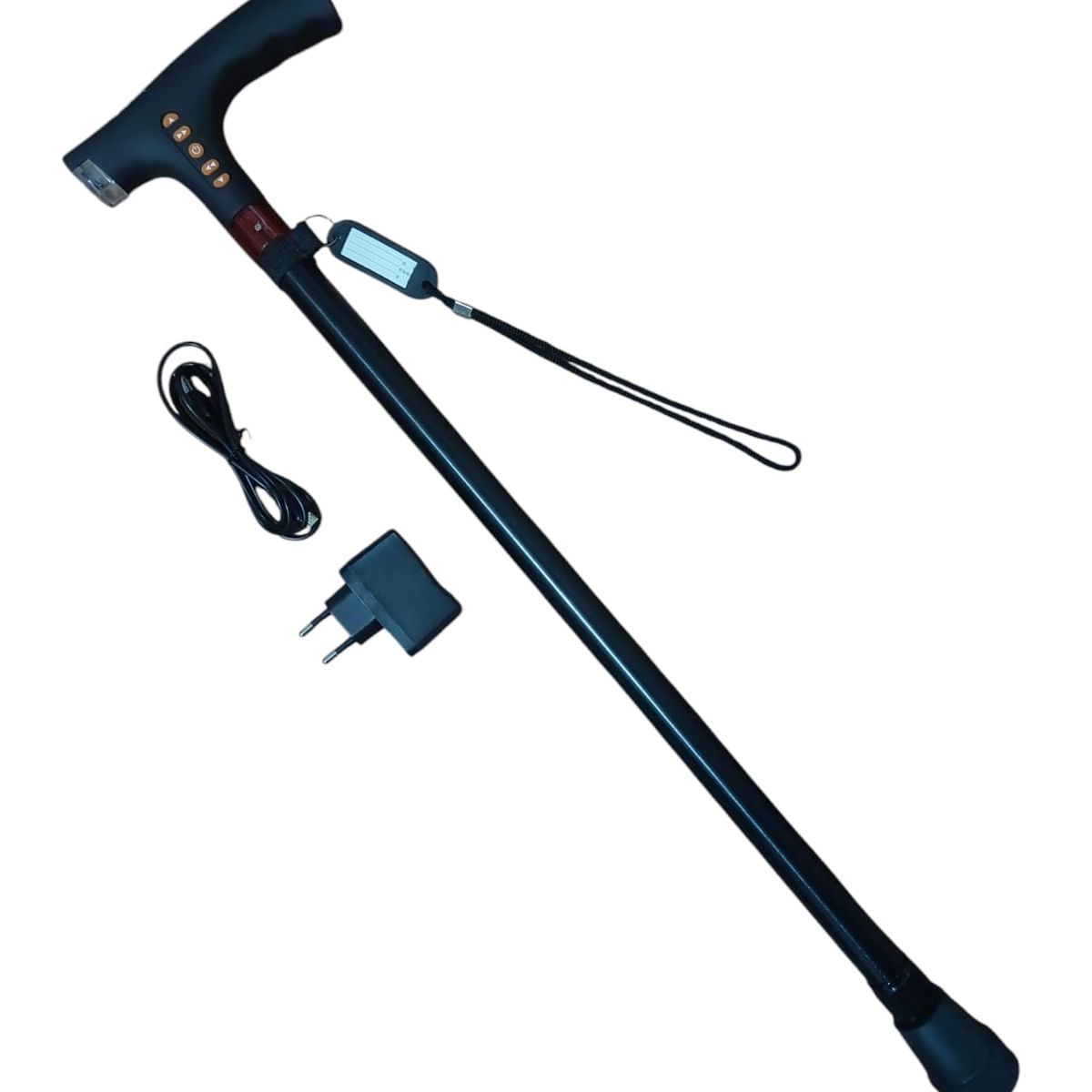 GENERICO - Baston Ajustable Con Luz Led Linterna Alarma Radio Fm Mp3