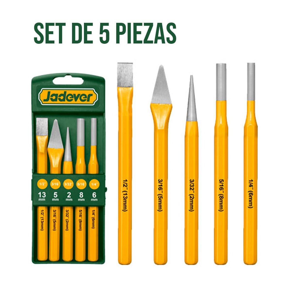 JADEVER - Juego Cincel y Punzón en Frío 5 Piezas JADEVER