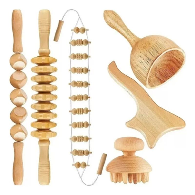 MUNDO MAGIA - Kit 6pcs Rodillo Para Masaje Maderoterapia Maderos De Masaje