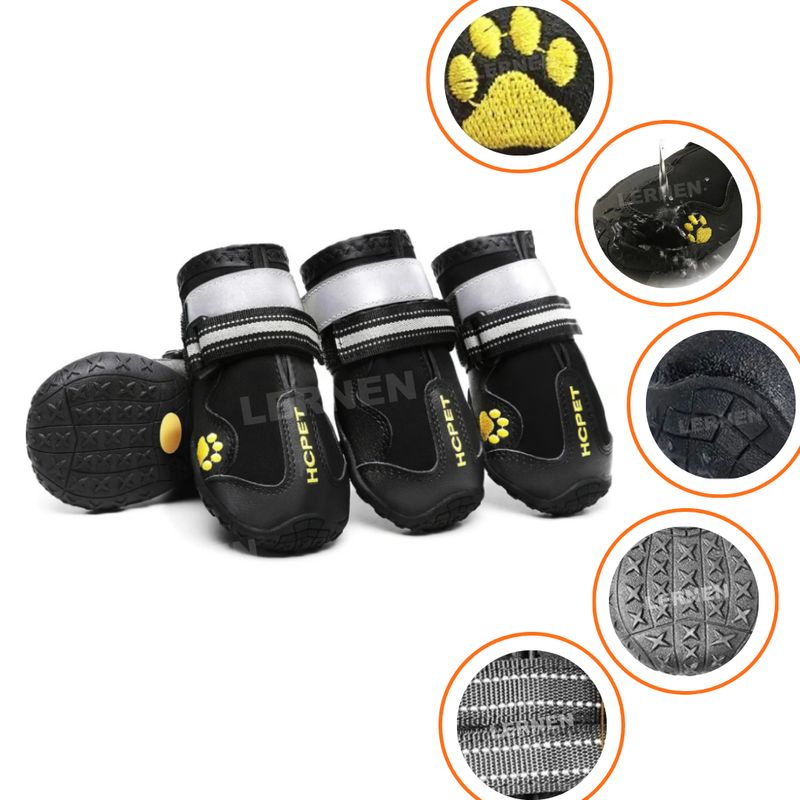 LERNEN - Zapatos Impermeables y Reflectantes Para Perros  Color Negro