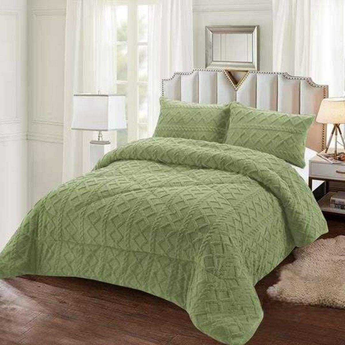 GENERICO - PLUMÓN CHIPORRO PARA INVIERNO TRENZADO 2 PLAZAS VERDE