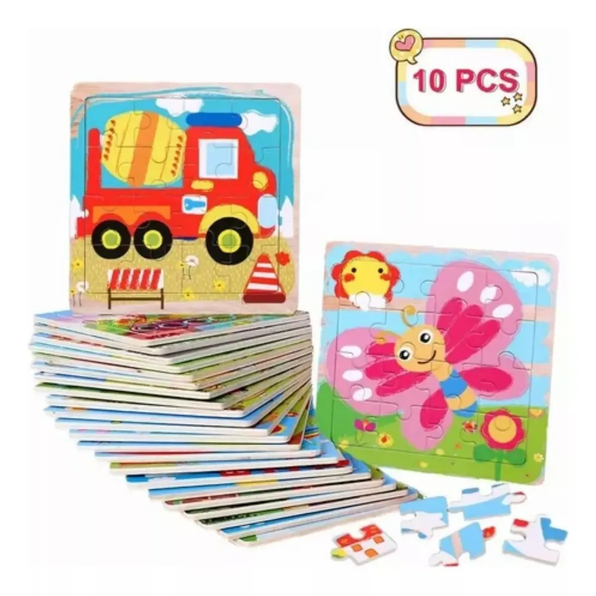 MUNDO MAGIA - Rompecabezas Madera Para Niños Pack 10puzzles