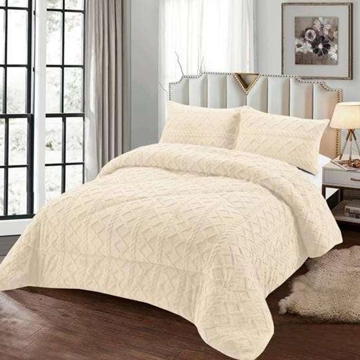 GENERICO - PLUMÓN CHIPORRO PARA INVIERNO TRENZADO 2 PLAZAS BLANCO