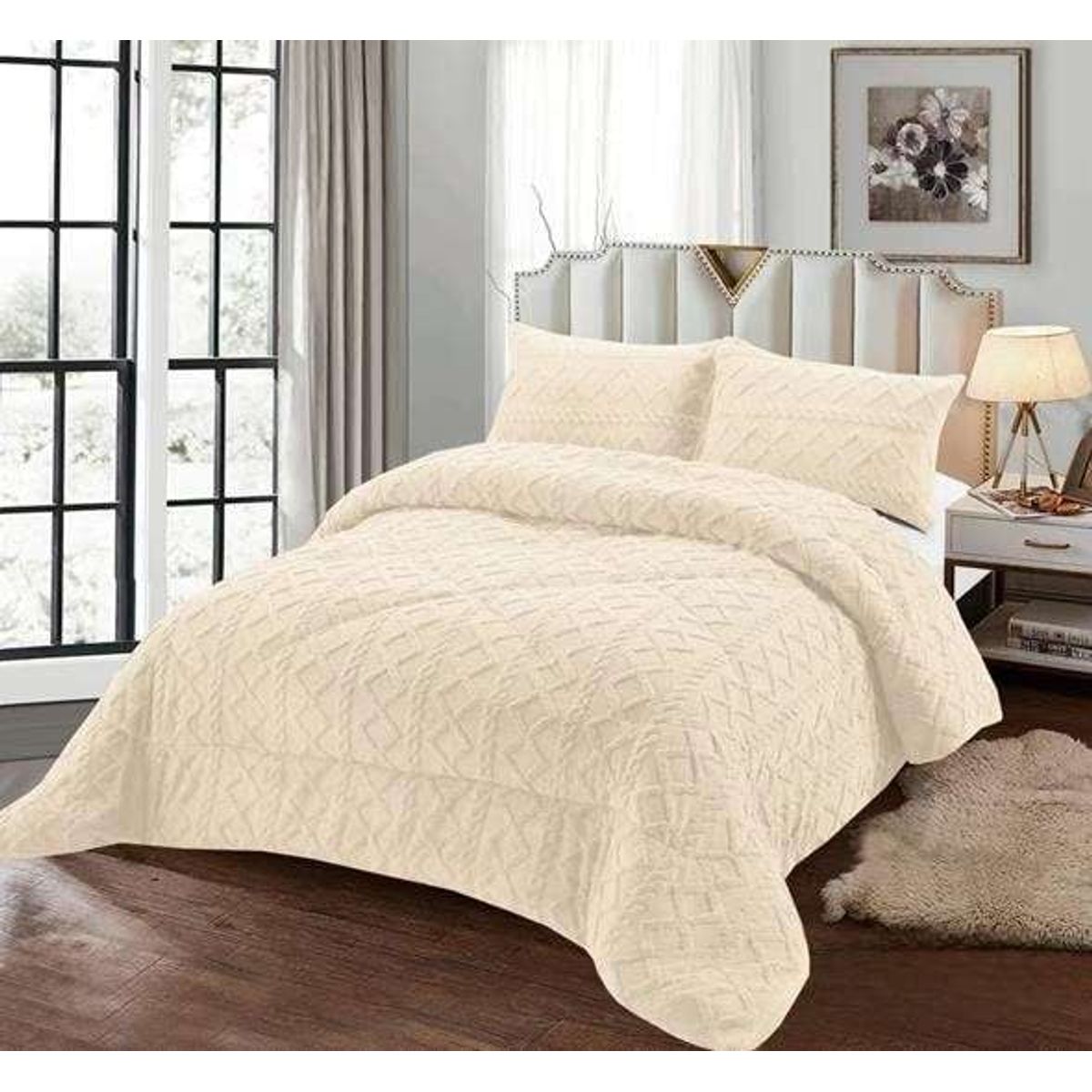 GENERICO - PLUMÓN CHIPORRO PARA INVIERNO TRENZADO 2 PLAZAS BLANCO