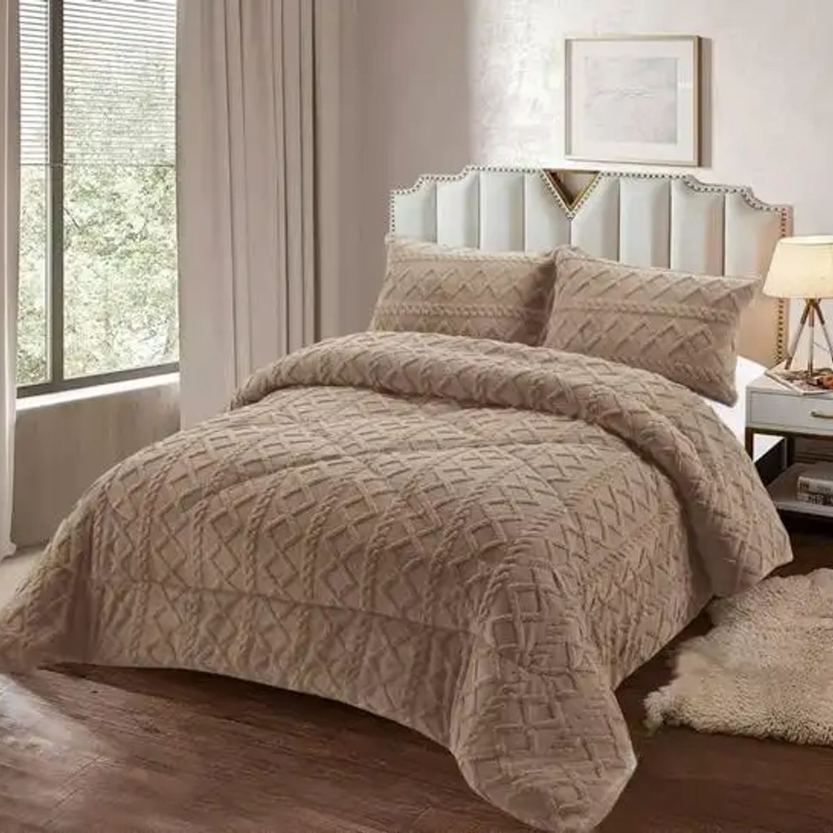 GENERICO - PLUMÓN CHIPORRO PARA INVIERNO TRENZADO 2 PLAZAS BEIGE