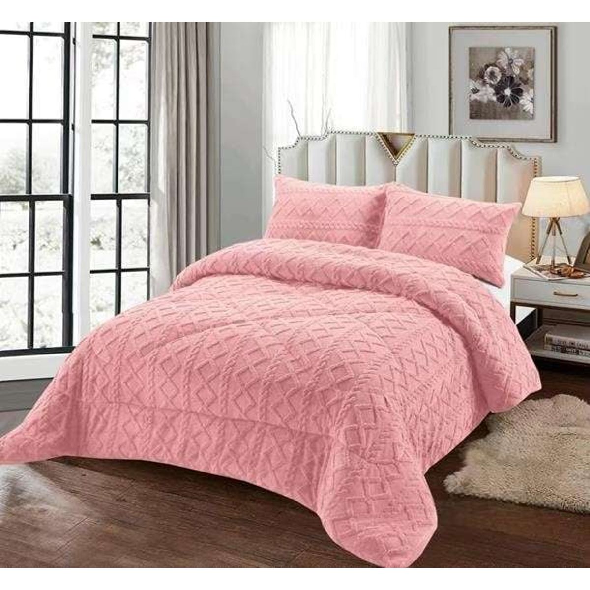 GENERICO - PLUMÓN CHIPORRO INVIERNO TRENZADO KING - SUPER KING ROSA