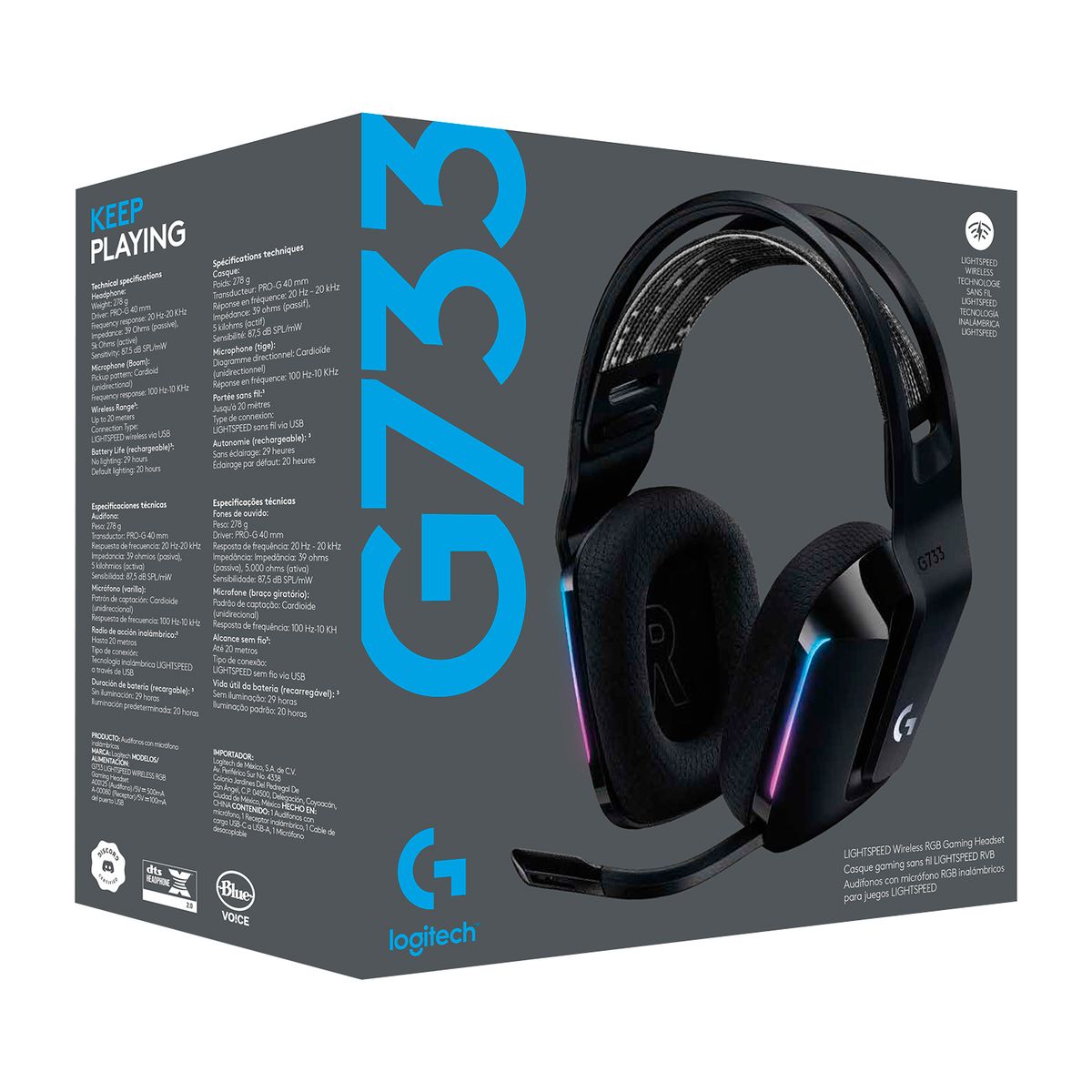LOGITECH - HEADSET PC G733 LIGHTSPEED WIRELESS RGB  NEGRO