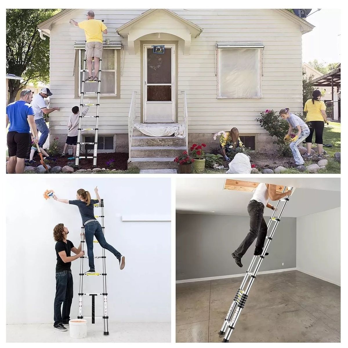 GENERICO - Escalera Aluminio Telescopica 8 Peldaños Metalicas 2.6mts