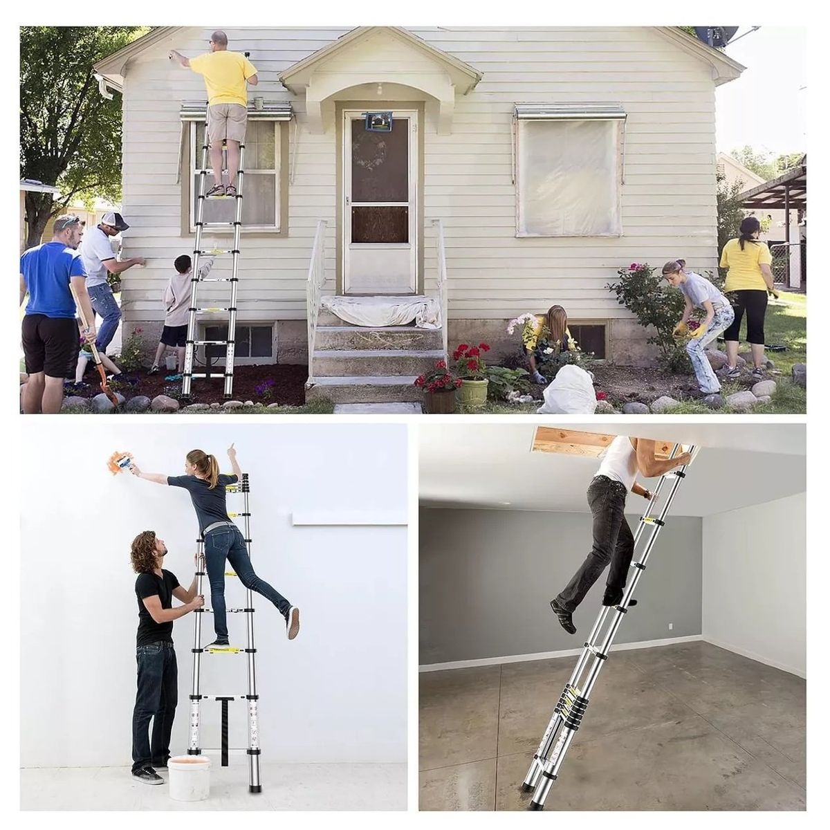 GENERICO - Escalera Aluminio Telescopica 8 Peldaños Metalicas 2.6mts