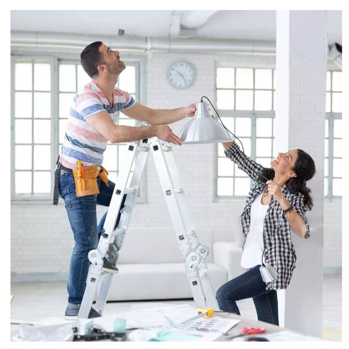 GENERICO - Escalera Aluminio Plegable Escañera Articulada 12 Peldaños 3.4mt