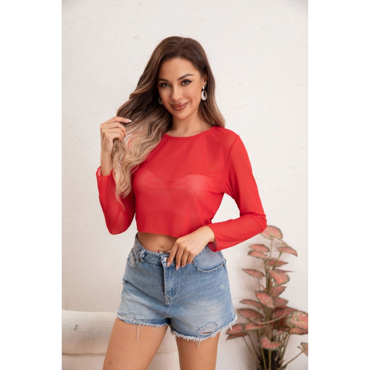 LIKE SHOP - Top Peto Blusa Gasa Semi Transparente Colores Sexy 8357