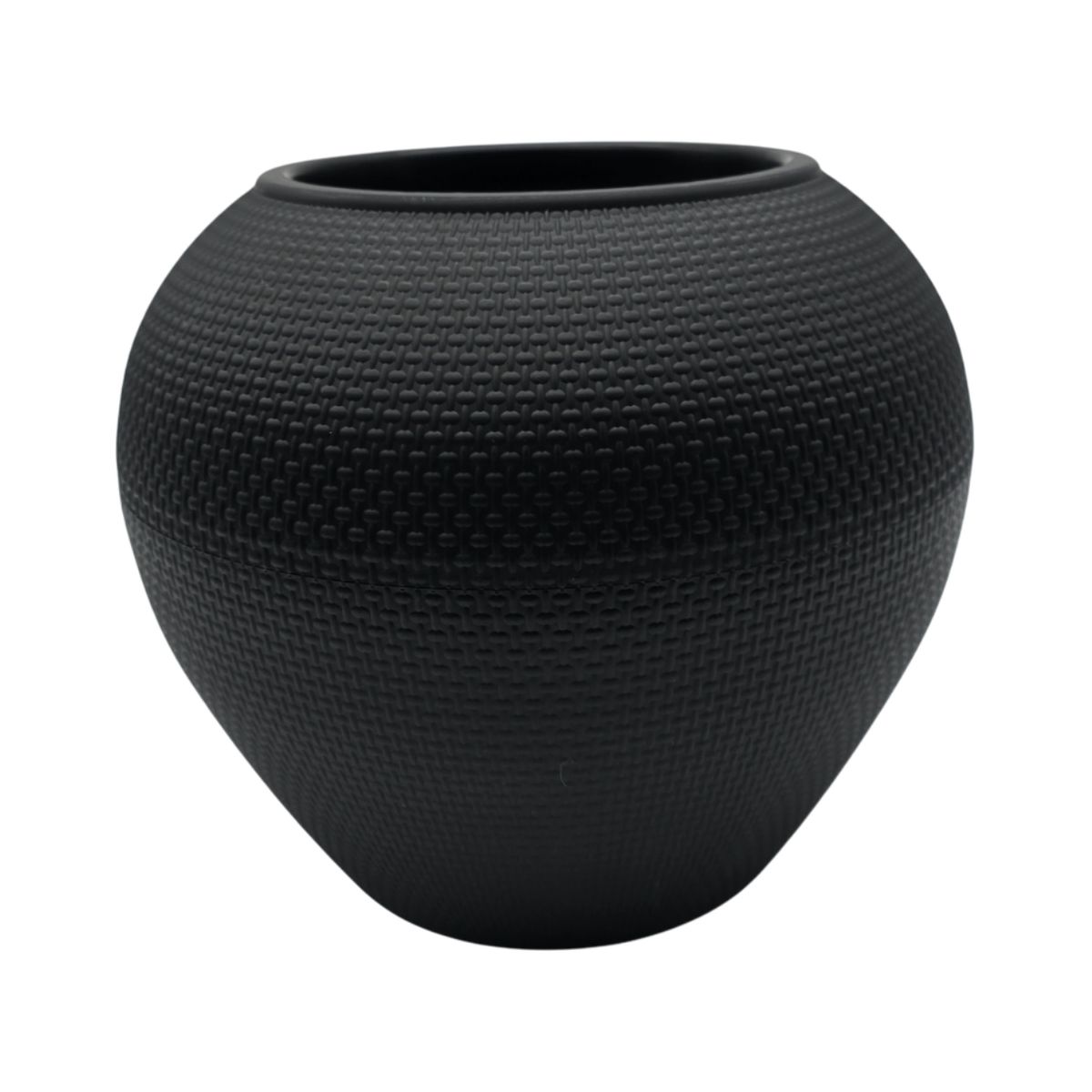 GENERICO - Macetero Plastico Redondo Ovalado Moderno Con Textura S - Negro