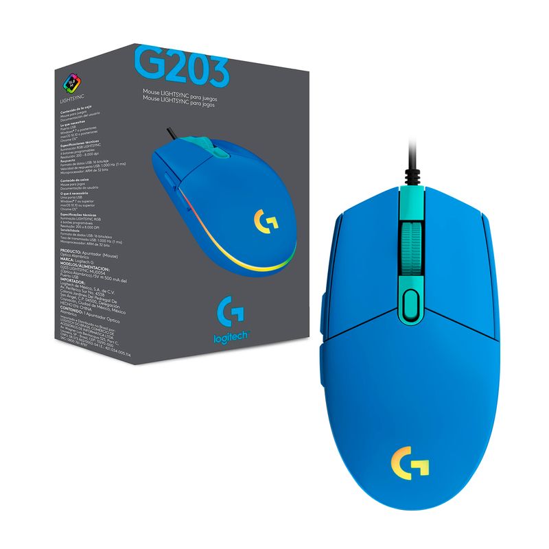 LOGITECH - Mouse Gamer USB Logitech G203 Lightsync 6 Botones 8000dpi