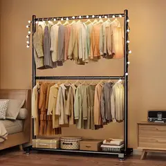 GENERICO - PERCHERO DOS PISO ORGANIZADOR DE ROPA TUBO GRUESO NEGRO WYM