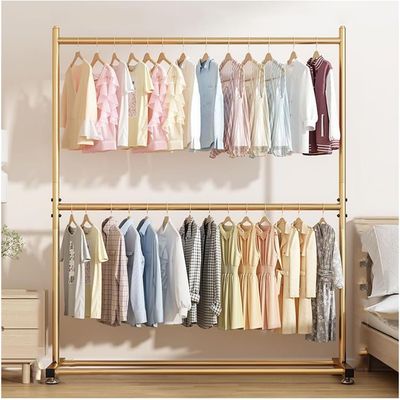 Imagen 2 del producto PERCHERO DOS PISO ORGANIZADOR DE ROPA TUBO GRUESO DORADO WYM