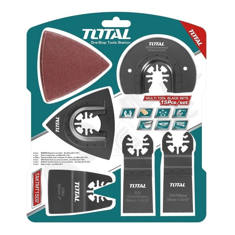 TOTAL - Set Juego De Hojas Multifuncional Oscilante 15 Piezas Total