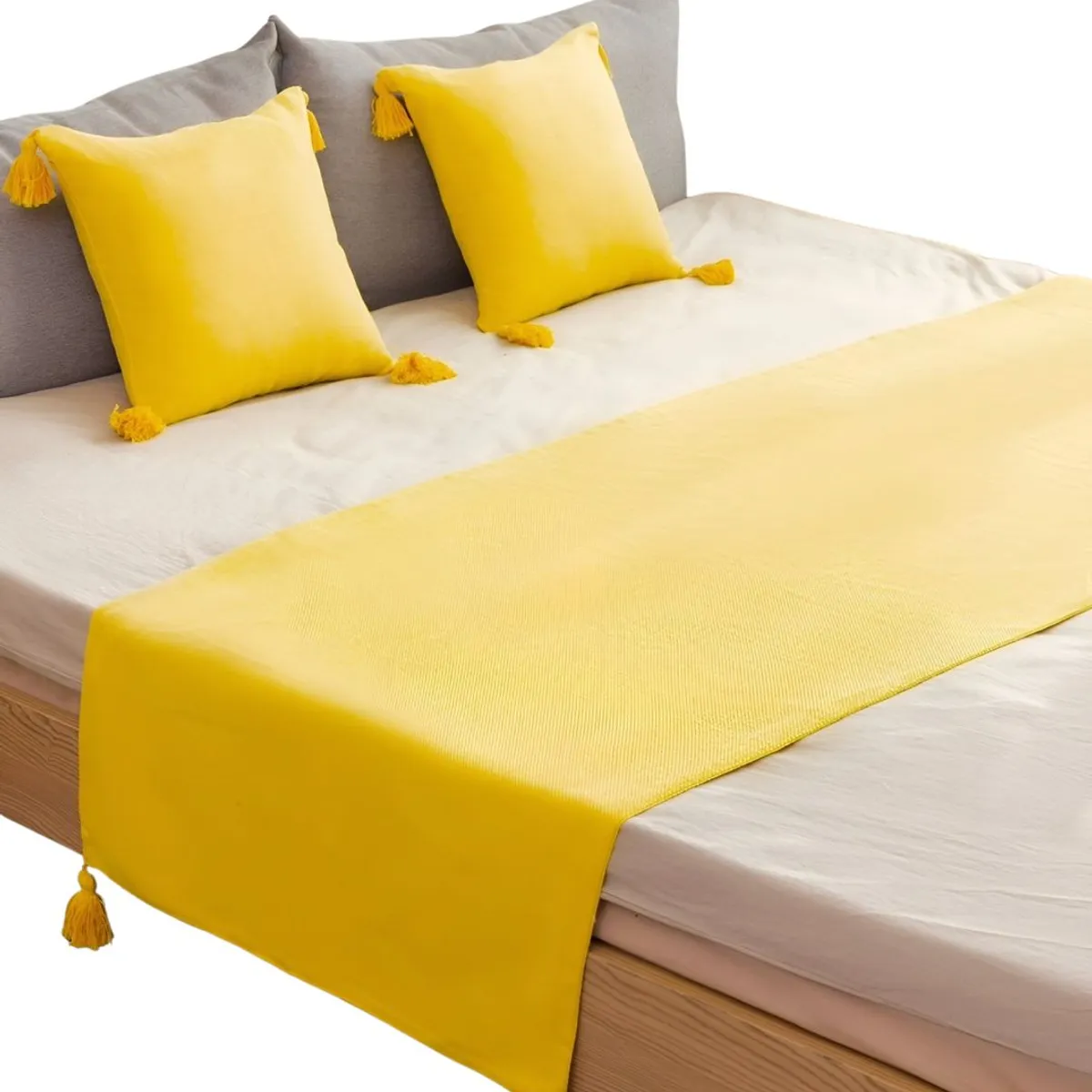 GENERICO - PIECERA DE CAMA DECORATIVA MODELO LINO AMARILLO