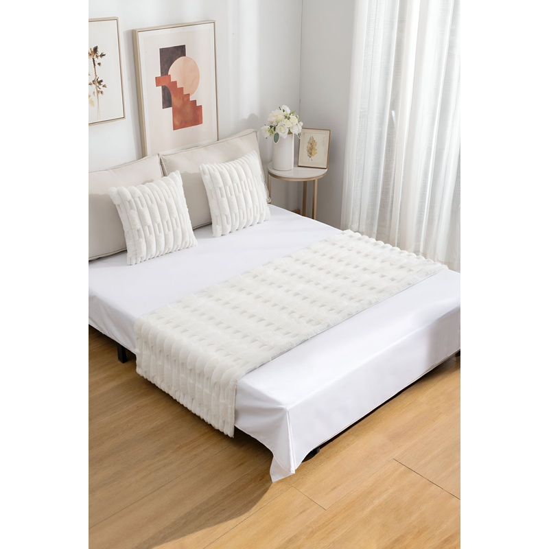 GENERICO - JUEGO DE PIECERA DE CAMA CON 2 FUNDAS MODELO BAMBÚ BLANCO