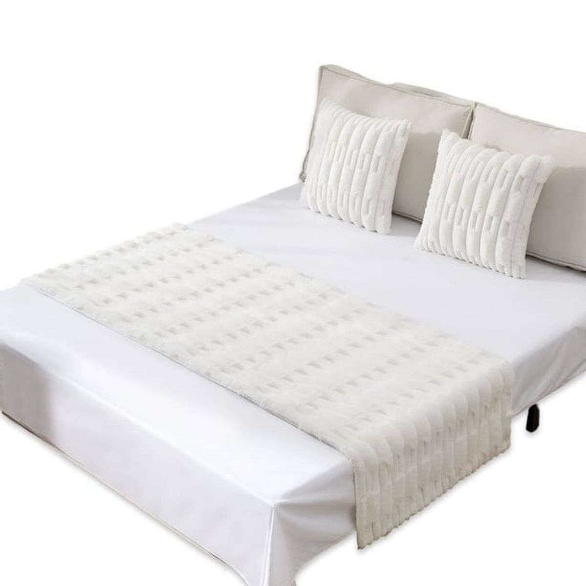 GENERICO - JUEGO DE PIECERA DE CAMA CON 2 FUNDAS MODELO BAMBÚ BLANCO