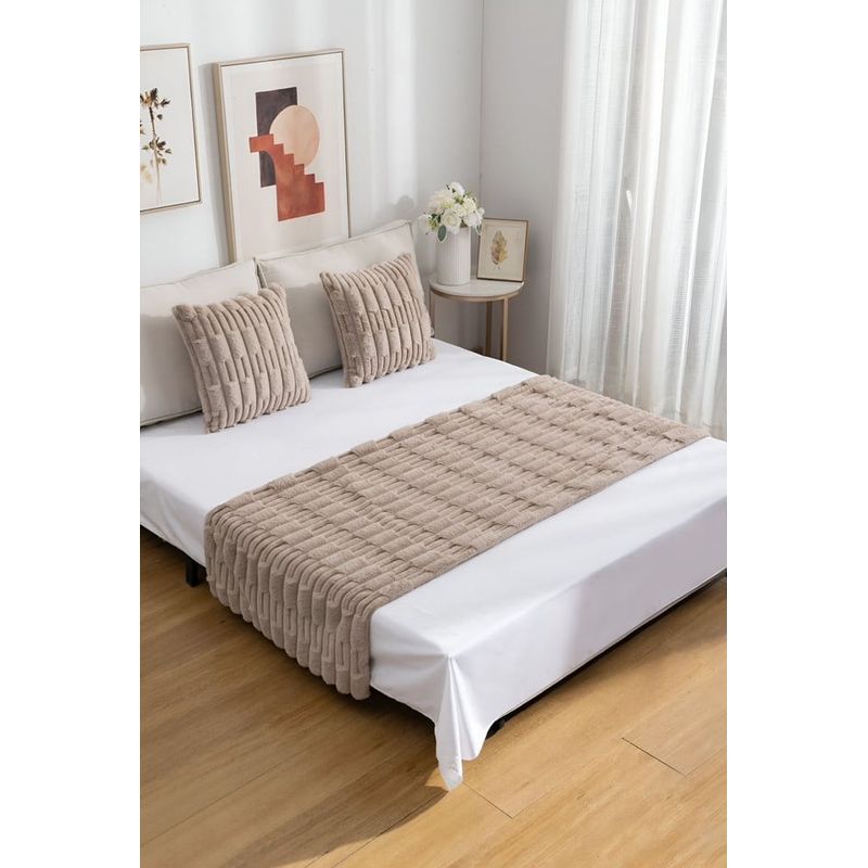 GENERICO - JUEGO DE PIECERA DE CAMA CON 2 FUNDAS MODELO BAMBÚ  CAFÉ