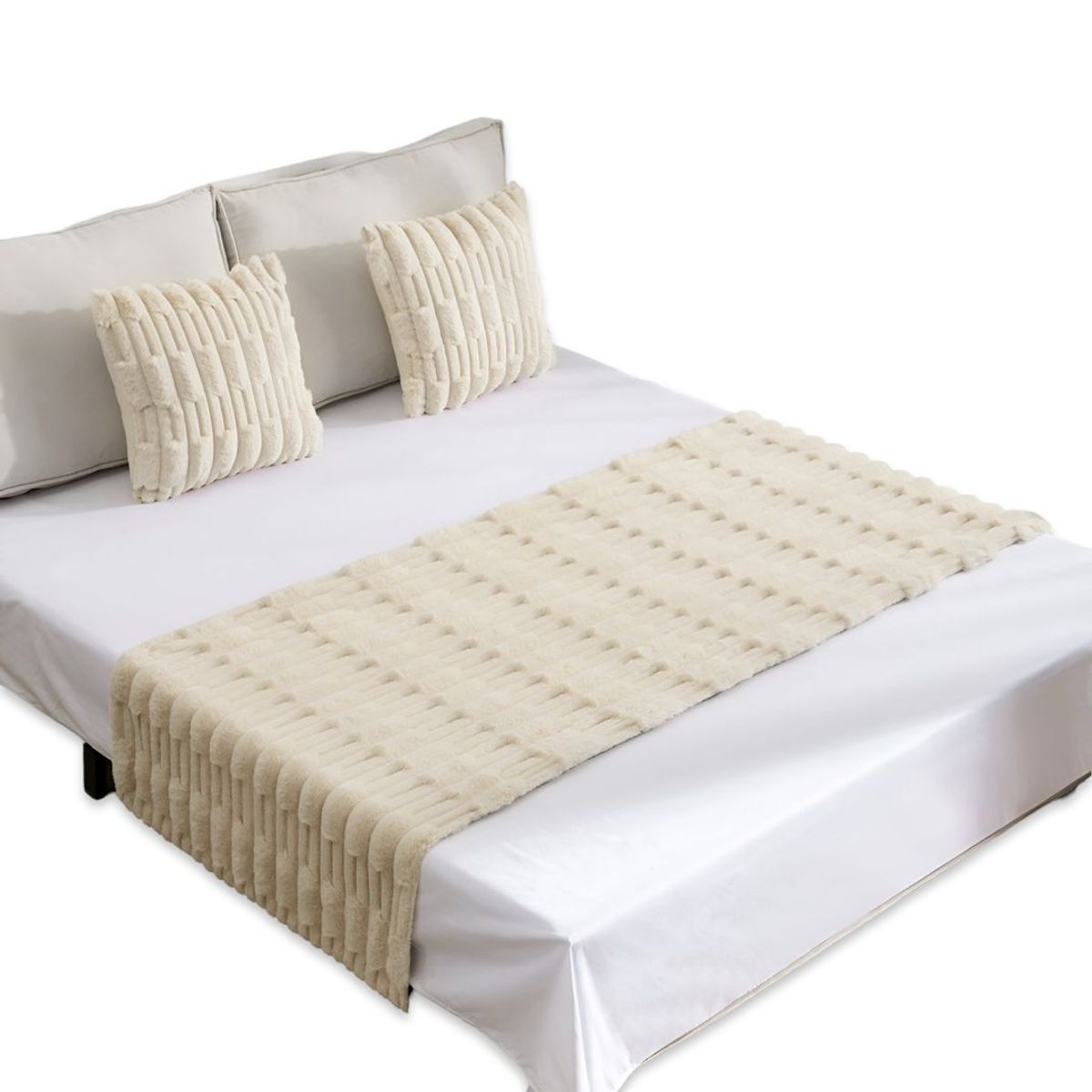 GENERICO - JUEGO DE PIECERA DE CAMA CON 2 FUNDAS MODELO BAMBÚ BEIGE