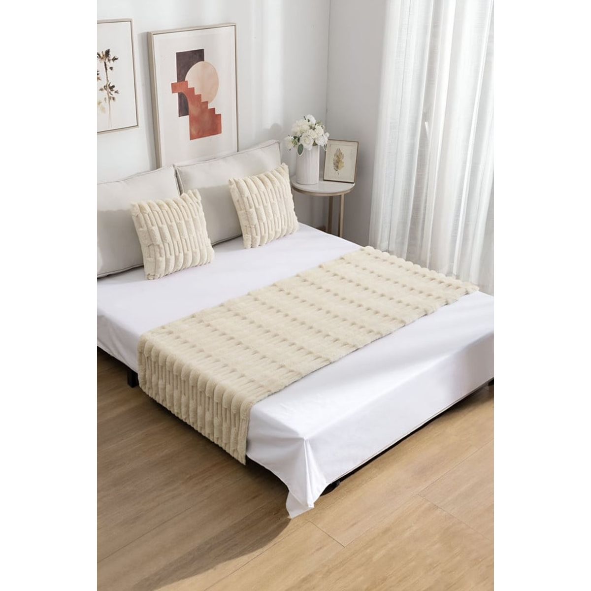 GENERICO - PIECERA DE CAMA DECORATIVA MODELO BAMBÚ BEIGE
