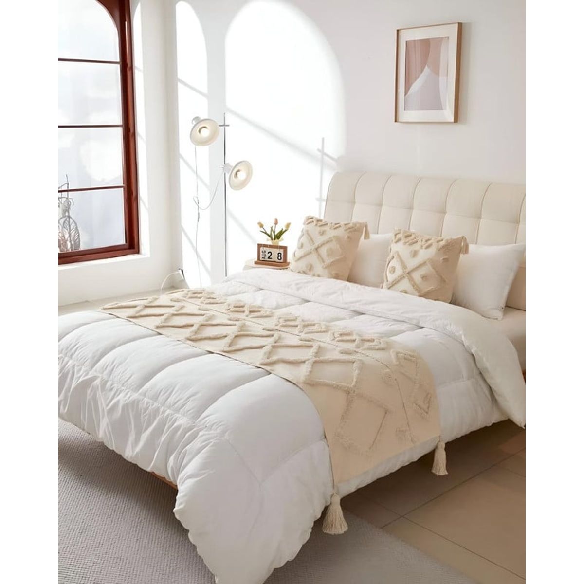 GENERICO - JUEGO DE PIECERA DE CAMA MAS 2 COJIN CON FUNDAS MODELO BOHO