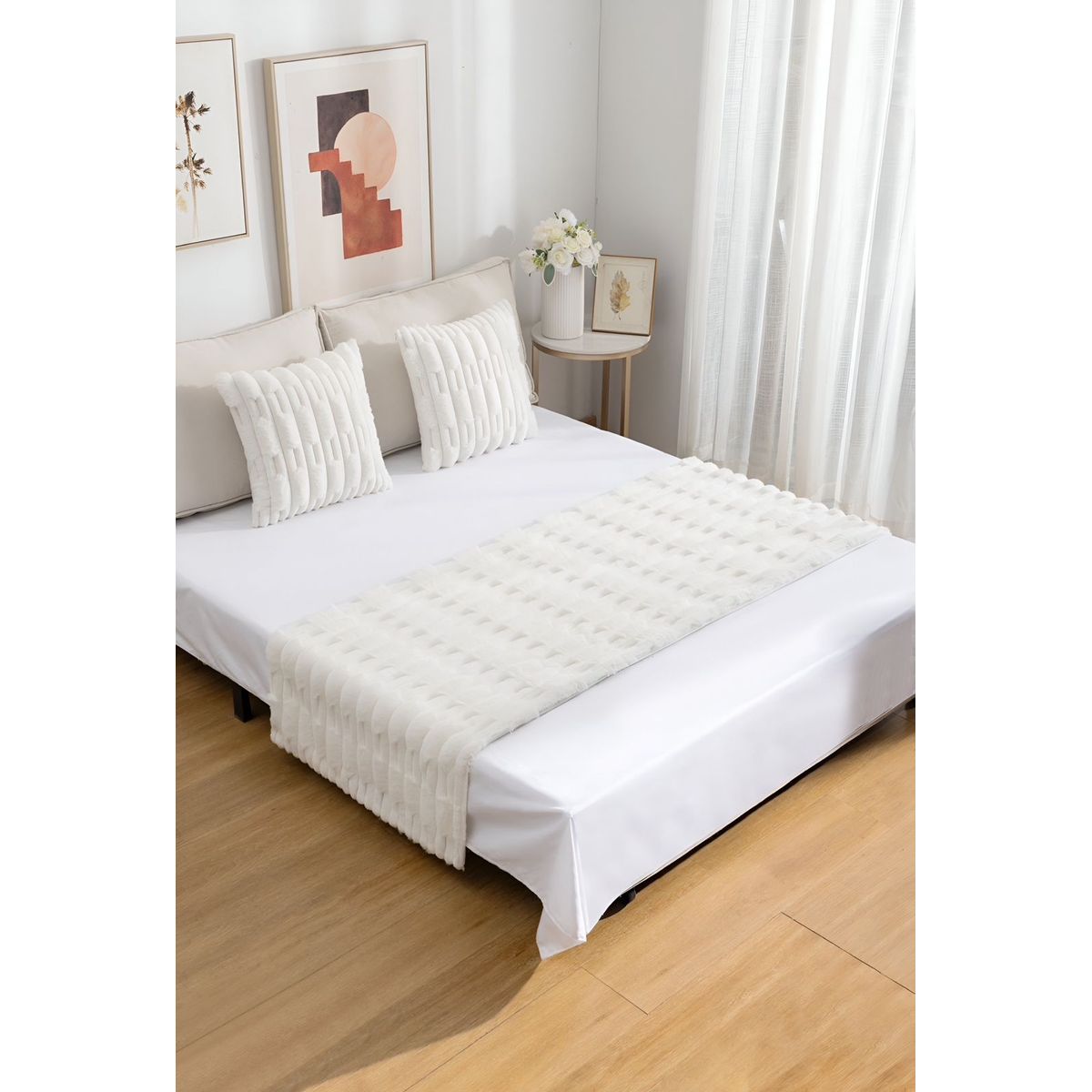 GENERICO - JUEGO DE PIECERA DE CAMA MAS 2 COJIN CON FUNDAS MODELO BAMBÚ BLANCO