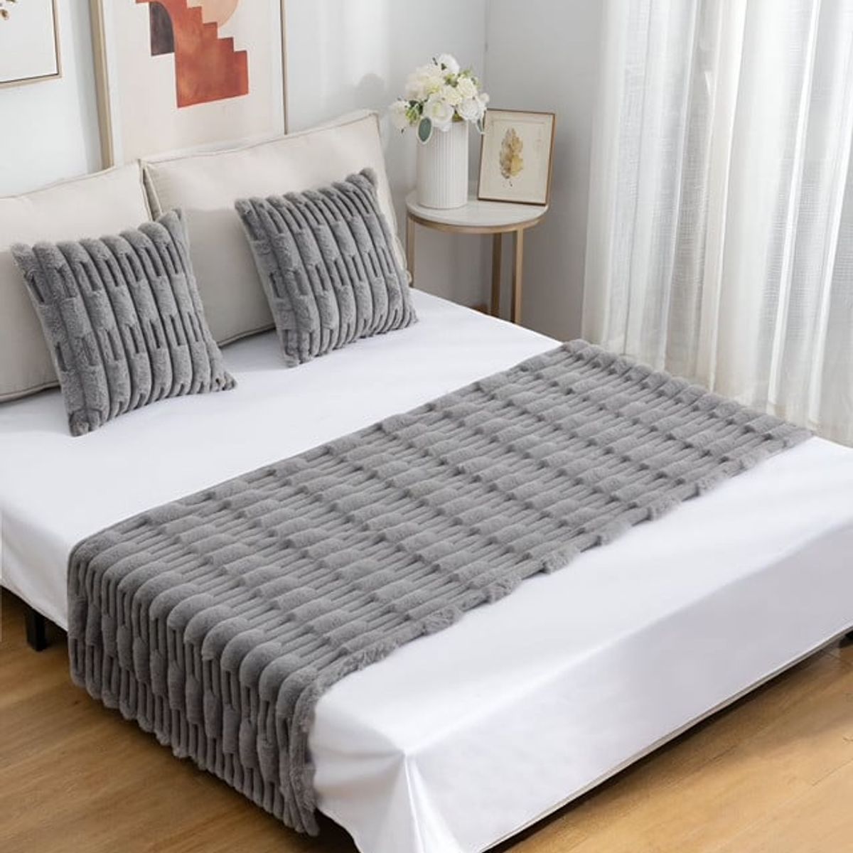 GENERICO - JUEGO DE PIECERA DE CAMA MAS 2 COJIN CON FUNDAS MODELO BAMBÚ GRIS